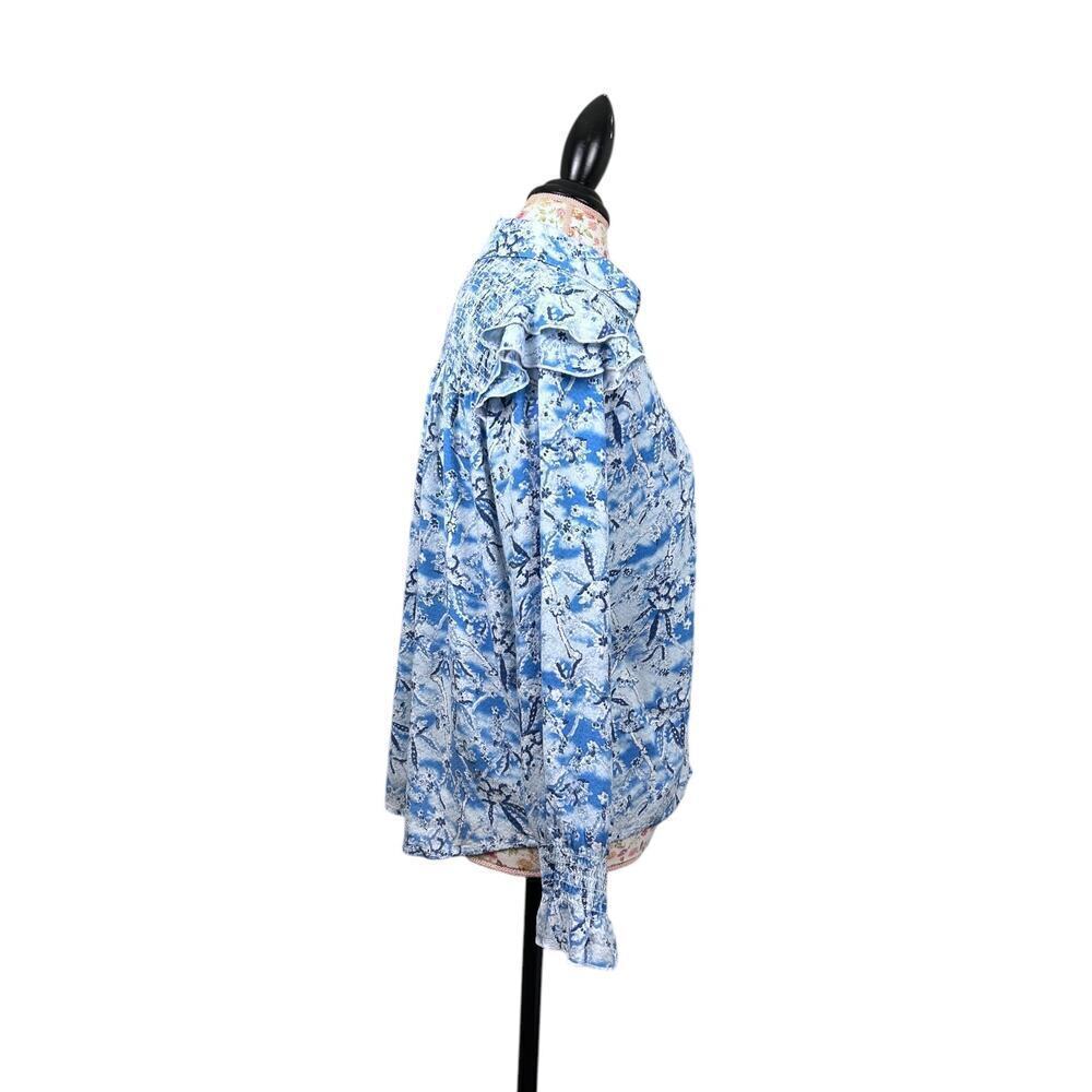 Berenice Paris Carlie Blue Floral Top Long Sleeve Ruffle Blouse size FR 34 US XS - Picture 6 of 11